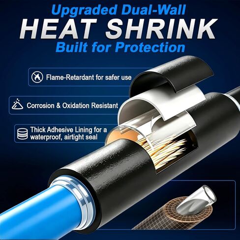 ROADPLUM 5:1 Heat Shrink Tubing Kit,650 PCS Adhesive Lined, Clear Black Wire Shrink Wrap Tubing,7 Size 3/32"-3/4" Industrial Dual Wall Heat Shrink Tube,Waterproof Heatshrink Tubes in Kuwait
