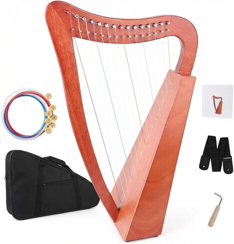 FROZEN Harp 15 Strings 22 Inch Mahogany Harp Height for Adult Professional Beginner with Instruction，Black Gig Bag，Tuning Wrench, Strap, International Standard Strings Ideal Gift in Kuwait