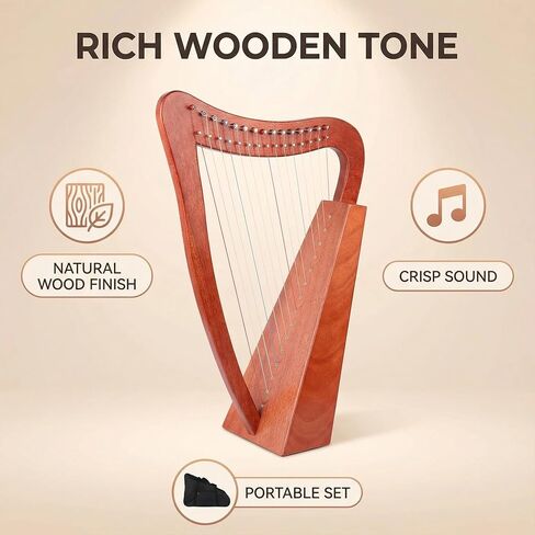 FROZEN Harp 15 Strings 22 Inch Mahogany Harp Height for Adult Professional Beginner with Instruction，Black Gig Bag，Tuning Wrench, Strap, International Standard Strings Ideal Gift in Kuwait