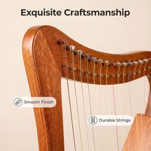 FROZEN Harp 15 Strings 22 Inch Mahogany Harp Height for Adult Professional Beginner with Instruction，Black Gig Bag，Tuning Wrench, Strap, International Standard Strings Ideal Gift in Kuwait