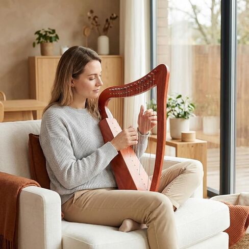 FROZEN Harp 15 Strings 22 Inch Mahogany Harp Height for Adult Professional Beginner with Instruction，Black Gig Bag，Tuning Wrench, Strap, International Standard Strings Ideal Gift in Kuwait