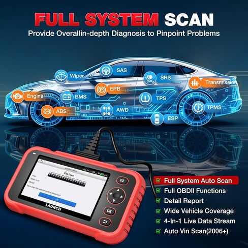 إطلاق CRP129E بالإضافة إلى 2025 أداة تشخيص SCANNER OBD2 ، قارئ رمز سيارة النظام الكامل ، 12 إعادة تعيين خدمة TPMS/OIL/SAS/EPB/BMS/DPF/THROTTLE ، ترميز الحاقن ، FCA Autoauth ، تحديث مجاني مدى الحياة in Kuwait