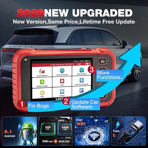 إطلاق CRP129E بالإضافة إلى 2025 أداة تشخيص SCANNER OBD2 ، قارئ رمز سيارة النظام الكامل ، 12 إعادة تعيين خدمة TPMS/OIL/SAS/EPB/BMS/DPF/THROTTLE ، ترميز الحاقن ، FCA Autoauth ، تحديث مجاني مدى الحياة in Kuwait