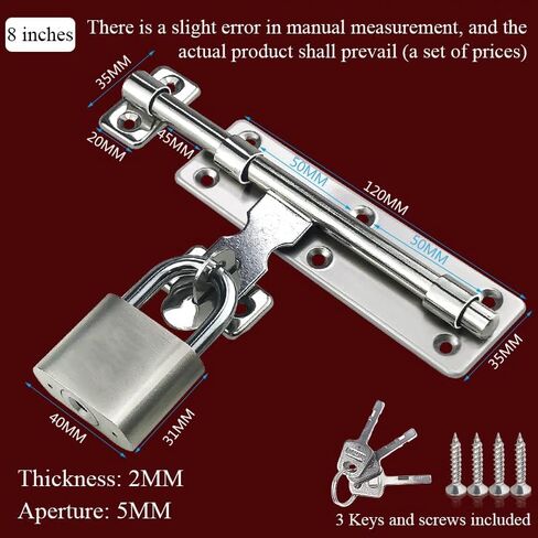 Door Lock,Gate Bolt Stainless,Slide,2 Pack Barrel, Heavy Duty Latch with Screws and Padlock, Thickened Steel Sliding for in Kuwait