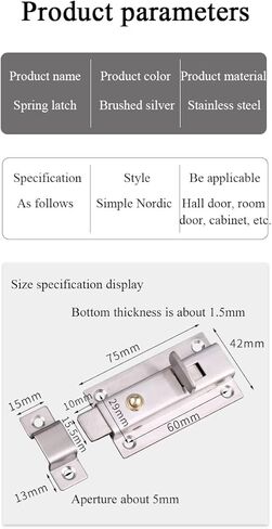 Door Lock,Gate Bolt Stainless,Slide, Steel Thickened Spring, Barrel with Button, Suitable for Home,Hotel and Most Room Doors, Latch in Kuwait