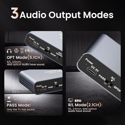 HDMI ARC Audio Extractor 4K60Hz, HDMI ARC Adapter to Optical/SPDIF RCA 3.5mm AUX Audio Adapter Converter Splitter Support LPCM 5.1/DTS/DSD for Laptop/TV Box/DVD/PS5/Soundbar/Speaker/Amplifier in Kuwait
