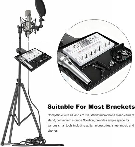 Asixxsix Microphone Stand Tray, Universal Clamp On Rack Tray Holder for Live Streaming Recording Karaoke Stage Performance, 10.6 x 11 x 1.4 inch in Kuwait