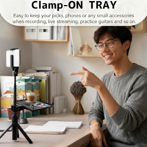 Asixxsix Microphone Stand Tray, Universal Clamp On Rack Tray Holder for Live Streaming Recording Karaoke Stage Performance, 10.6 x 11 x 1.4 inch in Kuwait
