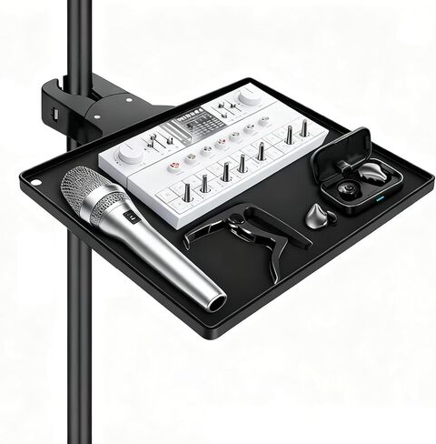 Asixxsix Microphone Stand Tray, Universal Clamp On Rack Tray Holder for Live Streaming Recording Karaoke Stage Performance, 10.6 x 11 x 1.4 inch in Kuwait