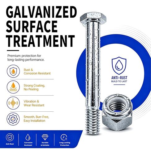 8-Set Caster Wheel Bolts and Nuts,5/16"-18x2-8/25,Carbon Steel Galvanized, hex Head Screw with 1/2" Lock Keyway, Replacement Hardware for Handcarts, Dollies and Utility Carts. in Kuwait