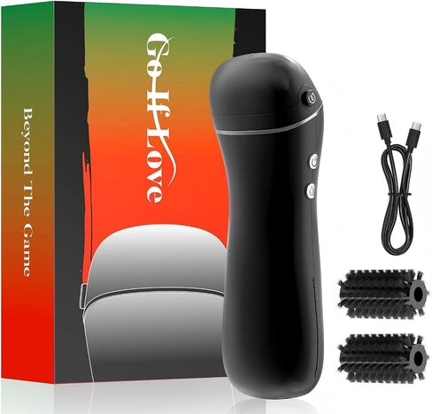 Electric Golf Club Brush Cleaner: 1030 RPM 360° Auto-Rotating Brush with 3-Stream Water Spray, 2 Speeds, 2 Brush Heads, 3.38 Oz Water Tank, Type-C 2000mAh Battery, Storage Bag - Golf Accessories Gift in Kuwait