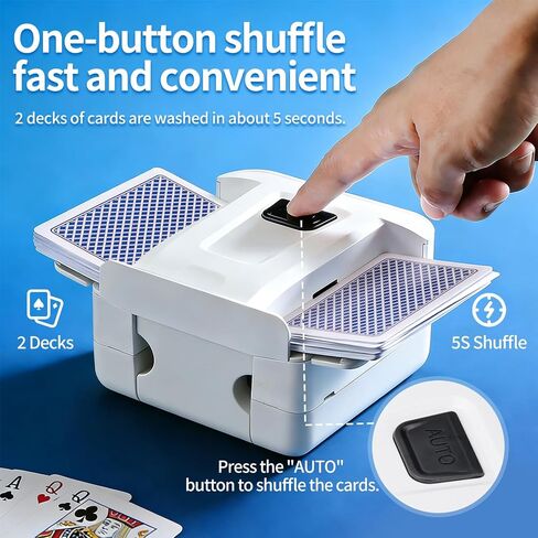 Portable Rechargeable Automatic Card shuffler, one-Button Silent Operation, Compatible with Various Card Games, for Poker, UNO, Phase 10, Ideal for Family Parties and Camping (White) in Kuwait