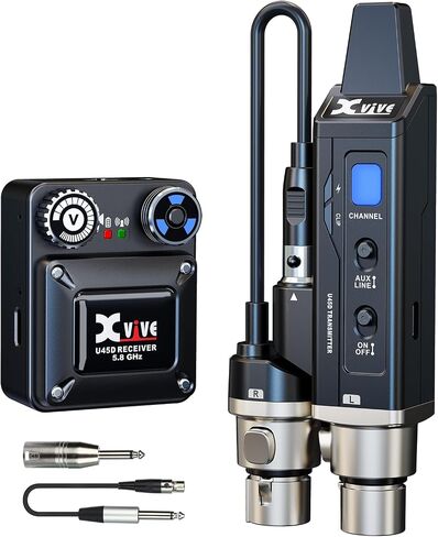Xvive U45D True Stereo Wireless in-Ear Monitor System, 4 Monitoring Modes Stereo/L/R/Mix, 5.8GHz IEM for Musicians, Bands, Worship Teams, Dual XLR Inputs, Less Than 5ms Latency in Kuwait