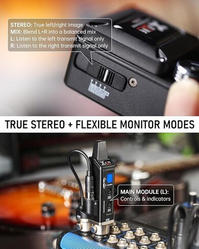 Xvive U45D True Stereo Wireless in-Ear Monitor System, 4 Monitoring Modes Stereo/L/R/Mix, 5.8GHz IEM for Musicians, Bands, Worship Teams, Dual XLR Inputs, Less Than 5ms Latency in Kuwait