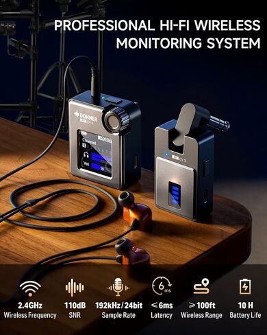 Donner Wireless in Ear Monitor System, Stereo IEM System with Transmitter, Beltpack Color Screen Receiver, 2.4G IEM Wireless for Band Rehearsal, Live Performance, Studio, CV-3 in Kuwait