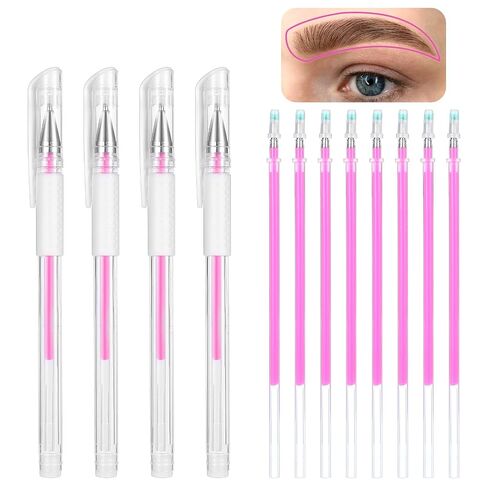 Eyebrow Microblading Marker Pen, 4 Pcs Brow Mapping Pens with with 8 Replacement Refills, Makeup Tattoo Skin Marker Pen, Brow Lamination Supplies for Eyebrow Lip Skin(White) in Kuwait