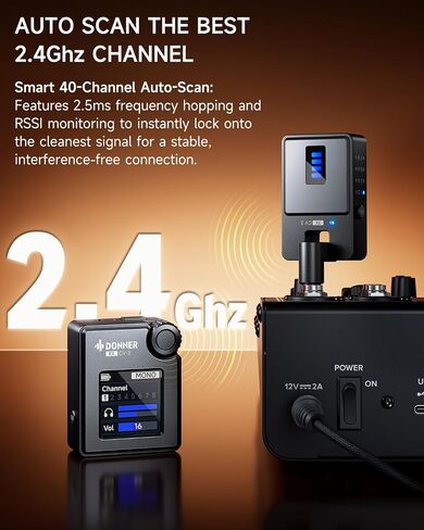 Donner Wireless in Ear Monitor System, Stereo IEM System with Transmitter, Beltpack Color Screen Receiver, 2.4G IEM Wireless for Band Rehearsal, Live Performance, Studio, CV-3 in Kuwait