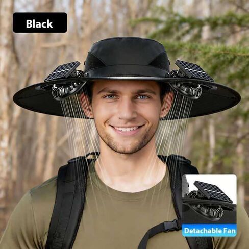 zengxiaoyun Hat with Fan,Solar Fan Hat, Hat with Fans Solar Power for Men Women, Solar & USB Charging Sombrero Black in Kuwait