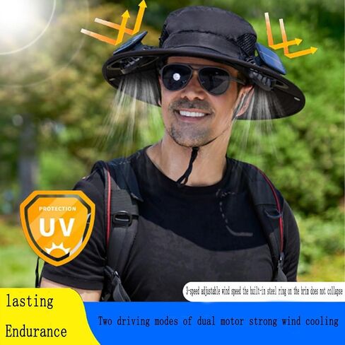 zengxiaoyun Hat with Fan,Solar Fan Hat, Hat with Fans Solar Power for Men Women, Solar & USB Charging Sombrero Black in Kuwait