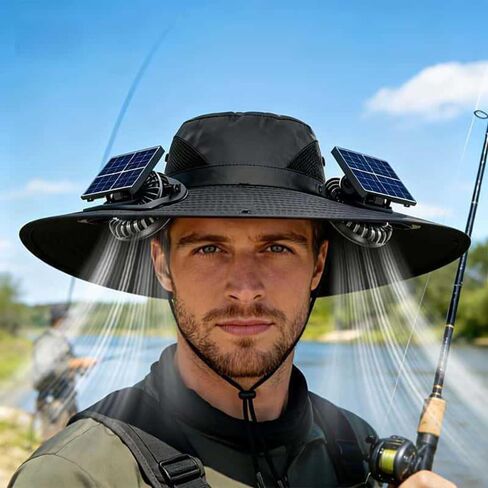 zengxiaoyun Hat with Fan,Solar Fan Hat, Hat with Fans Solar Power for Men Women, Solar & USB Charging Sombrero Black in Kuwait