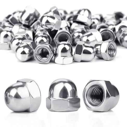 1/4-20 UNC Acorn Nuts, Zinc Plated Steel Hex Cap Dome Head Nuts, Silver Bright Finish,50PCS for Indoor & Outdoor Hardware Use in Kuwait