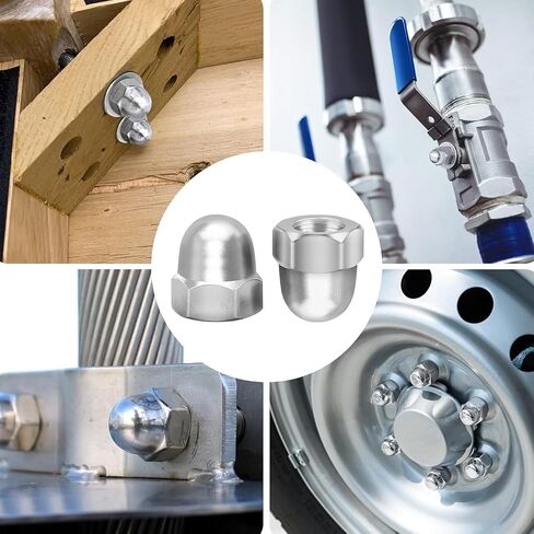 1/4-20 UNC Acorn Nuts, Zinc Plated Steel Hex Cap Dome Head Nuts, Silver Bright Finish,50PCS for Indoor & Outdoor Hardware Use in Kuwait