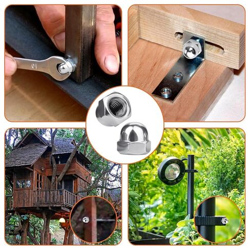 1/4-20 UNC Acorn Nuts, Zinc Plated Steel Hex Cap Dome Head Nuts, Silver Bright Finish,50PCS for Indoor & Outdoor Hardware Use in Kuwait