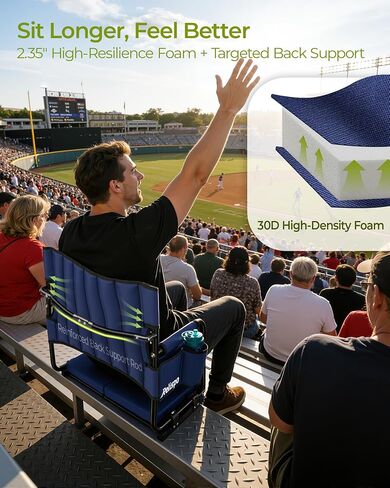 Stadium Seats with Back Support 550LB, 19" Higher Back Bleacher Seat for Adults Big Users, Extra-Wide & 30D High-Density Cushion, Easy-Fold Protable Stadium Chair for Football Sports Events in Kuwait