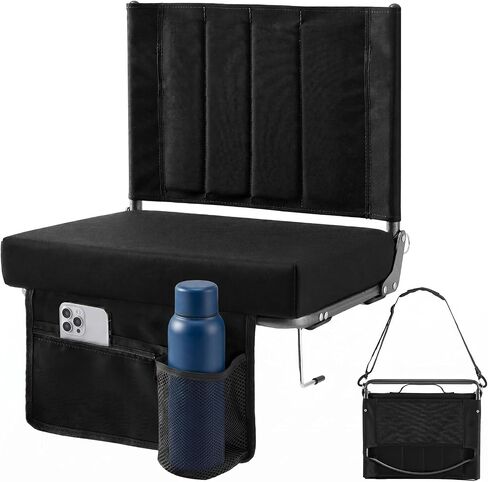 DUMOS Stadium Seats 2 Pack with Back Support, Bleacher Chairs with 3.15 Inch Thick Padded Cushion, Wide Portable Folding Seat for Sports Events, Concerts, Outdoor Activities, Black in Kuwait