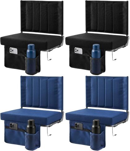DUMOS Stadium Seats 2 Pack with Back Support, Bleacher Chairs with 3.15 Inch Thick Padded Cushion, Wide Portable Folding Seat for Sports Events, Concerts, Outdoor Activities, Black in Kuwait