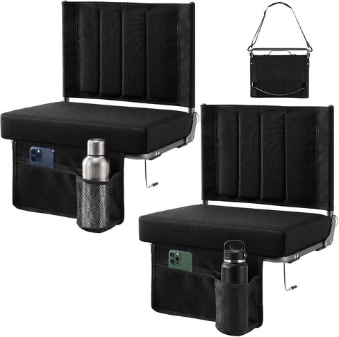 DUMOS Stadium Seats 2 Pack with Back Support, Bleacher Chairs with 3.15 Inch Thick Padded Cushion, Wide Portable Folding Seat for Sports Events, Concerts, Outdoor Activities, Black in Kuwait