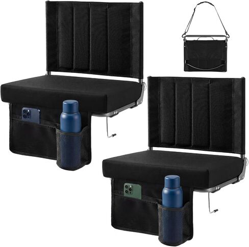DUMOS Stadium Seats 2 Pack with Back Support, Bleacher Chairs with 3.15 Inch Thick Padded Cushion, Wide Portable Folding Seat for Sports Events, Concerts, Outdoor Activities, Black in Kuwait