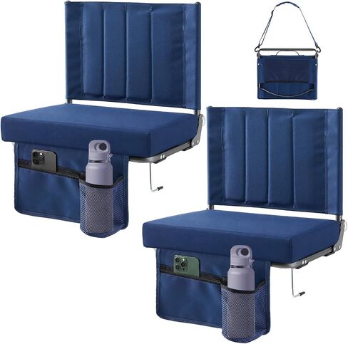 DUMOS Stadium Seats 2 Pack with Back Support, Bleacher Chairs with 3.15 Inch Thick Padded Cushion, Wide Portable Folding Seat for Sports Events, Concerts, Outdoor Activities, Black in Kuwait