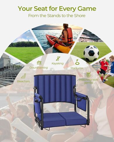 Stadium Seats with Back Support 550LB, 19" Higher Back Bleacher Seat for Adults Big Users, Extra-Wide & 30D High-Density Cushion, Easy-Fold Protable Stadium Chair for Football Sports Events in Kuwait