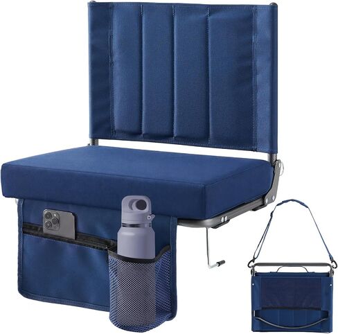 DUMOS Stadium Seats 2 Pack with Back Support, Bleacher Chairs with 3.15 Inch Thick Padded Cushion, Wide Portable Folding Seat for Sports Events, Concerts, Outdoor Activities, Black in Kuwait