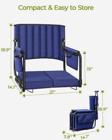 Stadium Seats with Back Support 550LB, 19" Higher Back Bleacher Seat for Adults Big Users, Extra-Wide & 30D High-Density Cushion, Easy-Fold Protable Stadium Chair for Football Sports Events in Kuwait