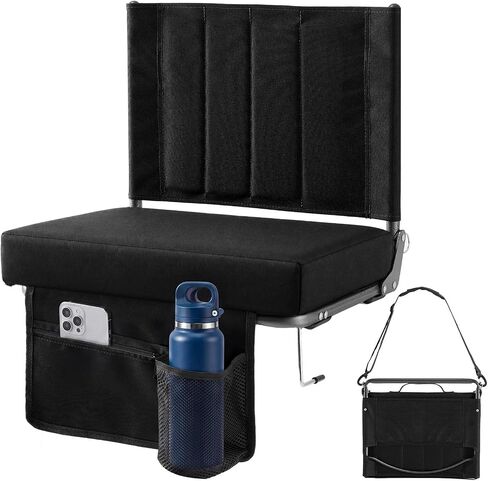 DUMOS Stadium Seats 2 Pack with Back Support, Bleacher Chairs with 3.15 Inch Thick Padded Cushion, Wide Portable Folding Seat for Sports Events, Concerts, Outdoor Activities, Black in Kuwait