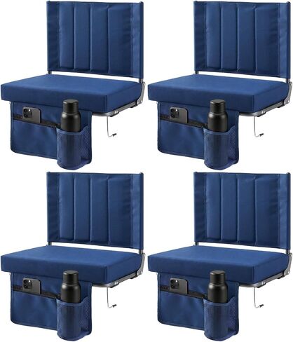 DUMOS Stadium Seats 2 Pack with Back Support, Bleacher Chairs with 3.15 Inch Thick Padded Cushion, Wide Portable Folding Seat for Sports Events, Concerts, Outdoor Activities, Black in Kuwait