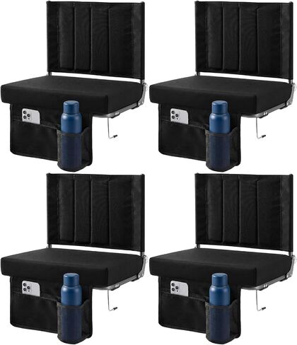 DUMOS Stadium Seats 2 Pack with Back Support, Bleacher Chairs with 3.15 Inch Thick Padded Cushion, Wide Portable Folding Seat for Sports Events, Concerts, Outdoor Activities, Black in Kuwait