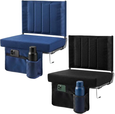 DUMOS Stadium Seats 2 Pack with Back Support, Bleacher Chairs with 3.15 Inch Thick Padded Cushion, Wide Portable Folding Seat for Sports Events, Concerts, Outdoor Activities, Black in Kuwait