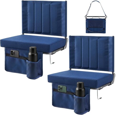DUMOS Stadium Seats 2 Pack with Back Support, Bleacher Chairs with 3.15 Inch Thick Padded Cushion, Wide Portable Folding Seat for Sports Events, Concerts, Outdoor Activities, Black in Kuwait
