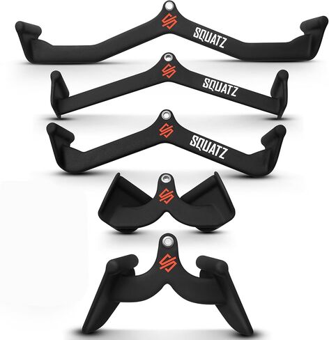 SQUATZ LAT Pulldown Attachments, T-bar, V-bar, Pulley Cable Attachments, Bicep Curl, Tricep LAT pulldown Bar, Mag Grips, Back Strength Training Rubber Coated Handles for Comfort and Grip, Set of 5 in Kuwait