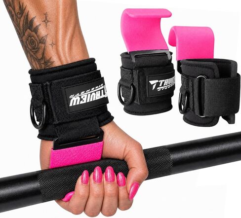 Weight Lifting Hooks with D-Ring, Gym Hooks for Cable & Deadlifts | Strong grip, Works cable, Heavy duty, Wrist comfort, No slip, Easy use in Kuwait