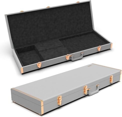 Renoster Electric Guitar Hard Case with Lock, For Fender Ibanez ESP PRS and Standard Size Guitar, Interior Accessory Compartment (Bass Guitar Case+Stand+String+Cable+Picks, Black-Bass) in Kuwait