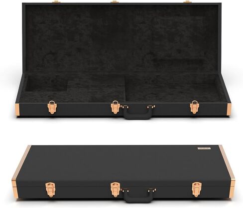 Renoster Electric Guitar Hard Case with Lock, For Fender Ibanez ESP PRS and Standard Size Guitar, Interior Accessory Compartment (Bass Guitar Case+Stand+String+Cable+Picks, Black-Bass) in Kuwait