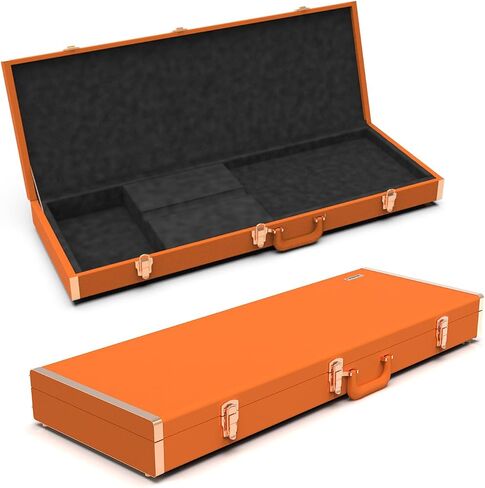 Renoster Electric Guitar Hard Case with Lock, For Fender Ibanez ESP PRS and Standard Size Guitar, Interior Accessory Compartment (Bass Guitar Case+Stand+String+Cable+Picks, Black-Bass) in Kuwait