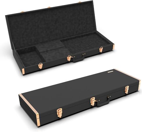 Renoster Electric Guitar Hard Case with Lock, For Fender Ibanez ESP PRS and Standard Size Guitar, Interior Accessory Compartment (Bass Guitar Case+Stand+String+Cable+Picks, Black-Bass) in Kuwait