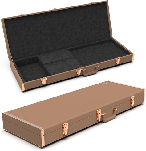Renoster Electric Guitar Hard Case with Lock, For Fender Ibanez ESP PRS and Standard Size Guitar, Interior Accessory Compartment (Bass Guitar Case+Stand+String+Cable+Picks, Black-Bass) in Kuwait