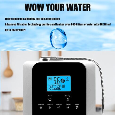 Water Ionizer, Water Purifier Machine PH 3-11 Alkaline Acid Water Machine,Up to -800mV ORP, 8000 Liters Per Filter, Water Settings,Auto-Cleaning,Intelligent Voice(Black2) in Saudi Arabia