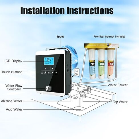 Water Ionizer, Water Purifier Machine PH 3-11 Alkaline Acid Water Machine,Up to -800mV ORP, 8000 Liters Per Filter, Water Settings,Auto-Cleaning,Intelligent Voice(Black2) in Saudi Arabia